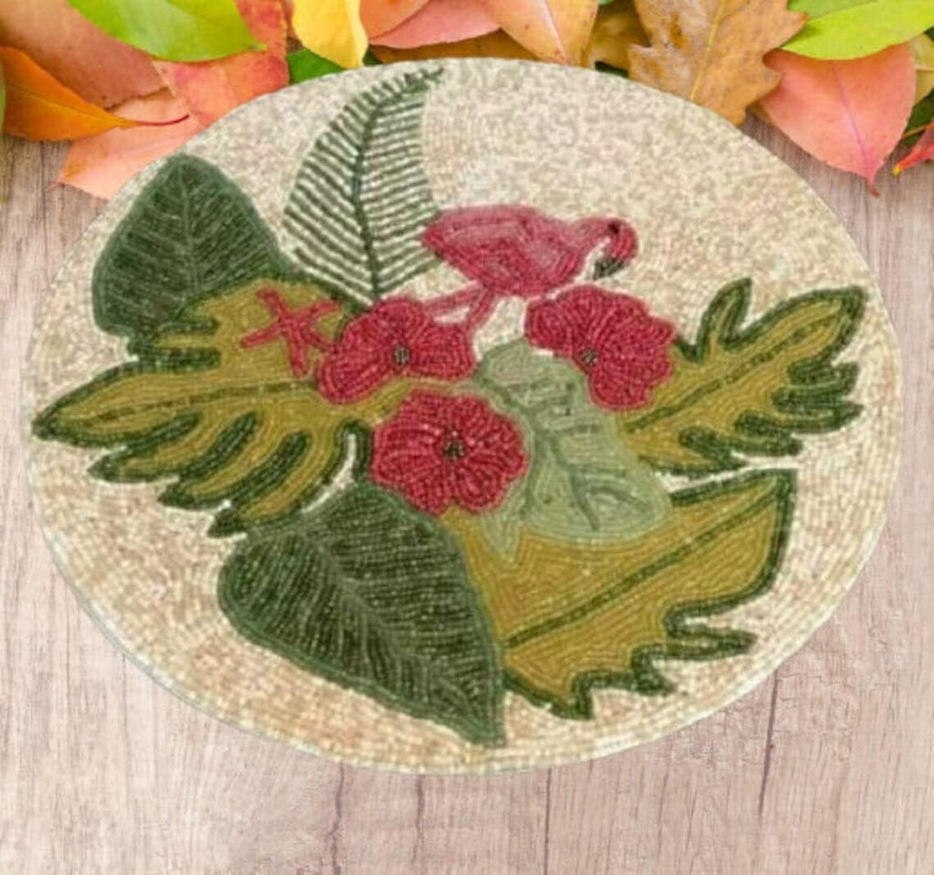 HM CREATIONS Flamingo Table Runner, Handmade Bead Table Runner, Multicolor Summer Table Runner 13X36 Inches floral Table Runner for Center Table, Dinning Decoration. (Place Mats)