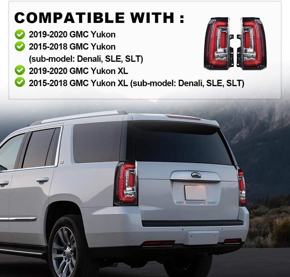 CNNELL LED Tail Light Assembly Compatible with GMC Yukon 2015-2020 | Rear Lamps Fit GMC Yukon/Yukon XL 2015-2020 Driver&Passenger Side Pair, 84536243, GM2801268, 84536242, GM2800268