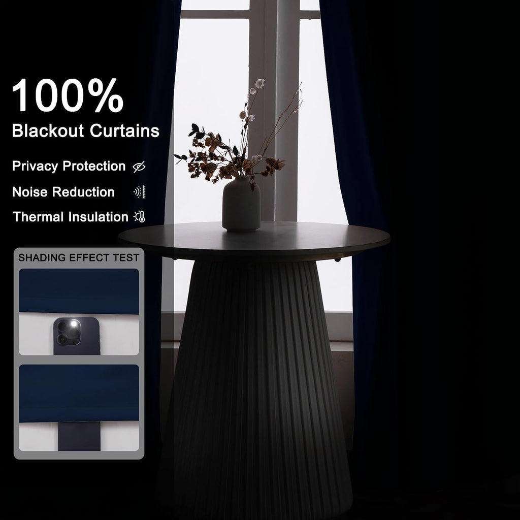 Fcosie 100% Light Blocking Velvet Curtain 102 inches Length, Nickel Grommet Curtain for Sliding Patio Door Apartment Window Gazebo, Absolutely Blackout Drapery, Navy Blue 84' W by 102' L (1 Panel)