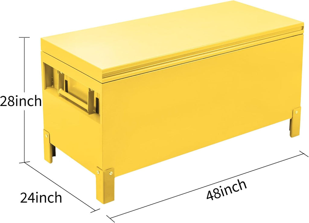 Aluminum Truck Tool Box Jobsite Storage Box Toolbox Chest Cabinet Heavy Duty Truck Bed Toolbox Gangboxes Tools Organizer Pick Up Truck Bed RV Trailer With Side Handles (48x24 Inch / Steel / Yellow)