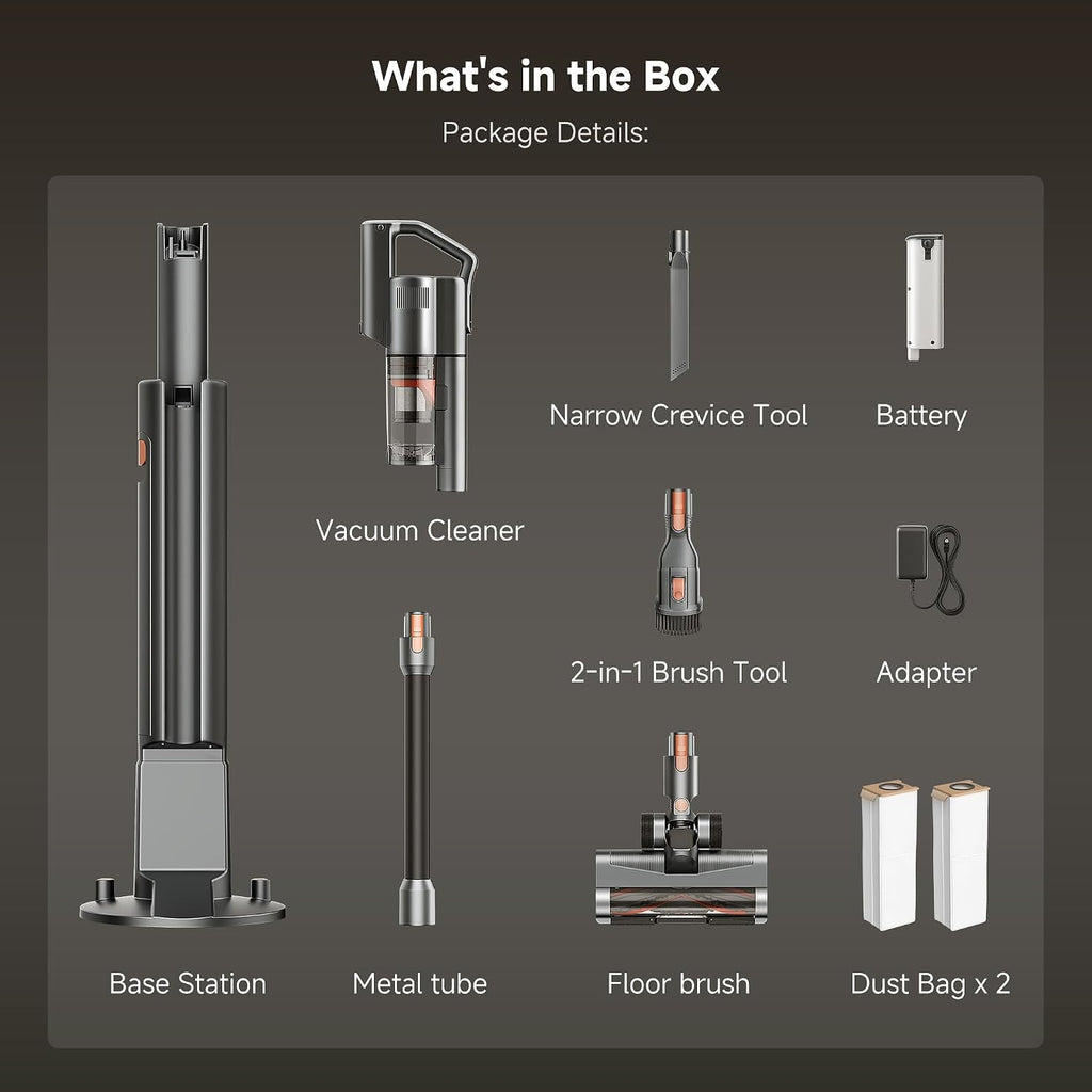 uwant V500 Cordless Vacuum Cleaner with Auto Empty&Auto Dust Scrap System, 7-Layer HEPA Filtration, Anti-Tangle Brush, Stick Vacuum for Pet Hair, Hard Floors, Carpet，Grey