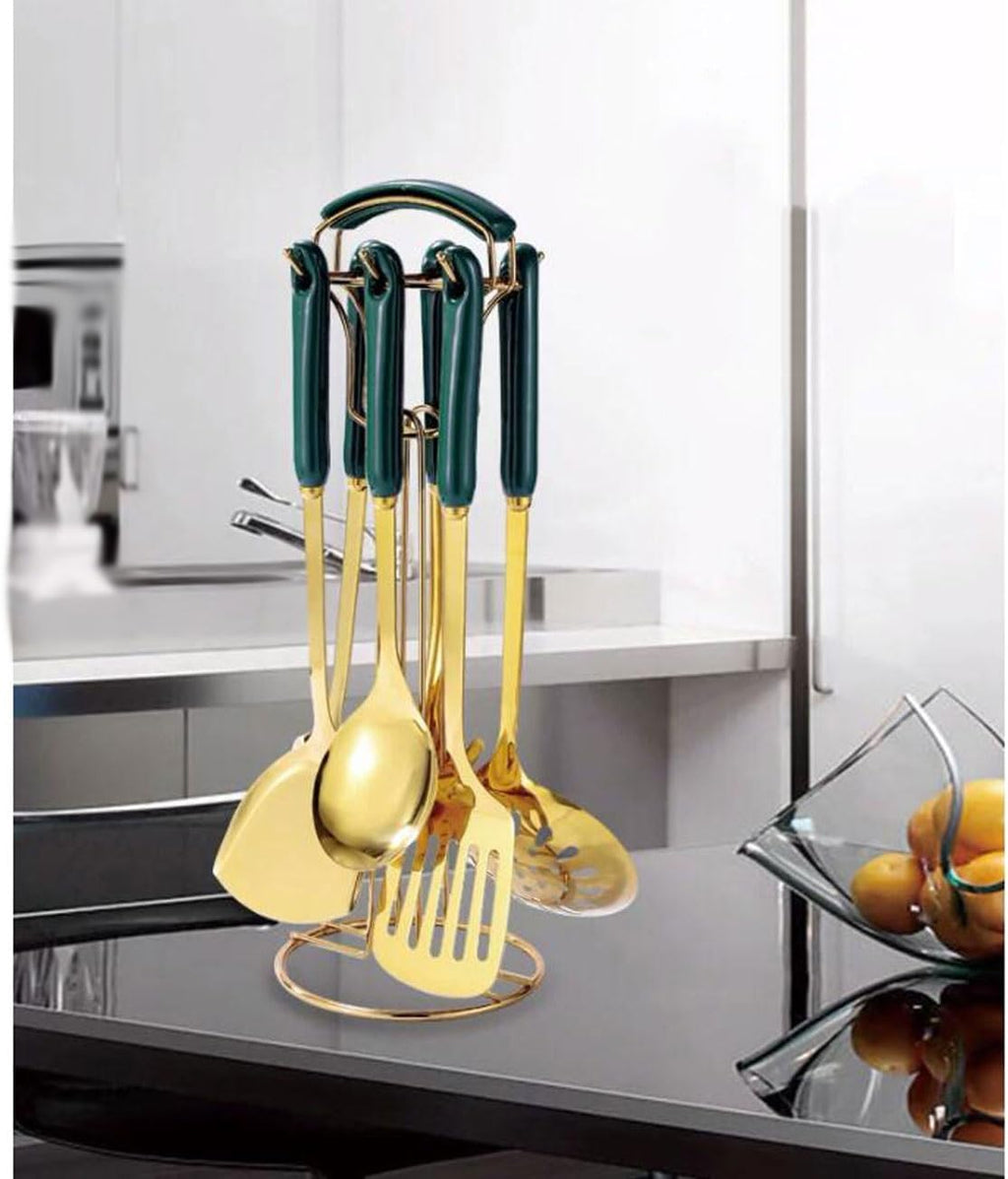 Stainless Steel Cooking Utensils Spoons Spatulas Kitchen Cookware Bakeware Gadgets Tools 7 Pieces Sets(Rot)