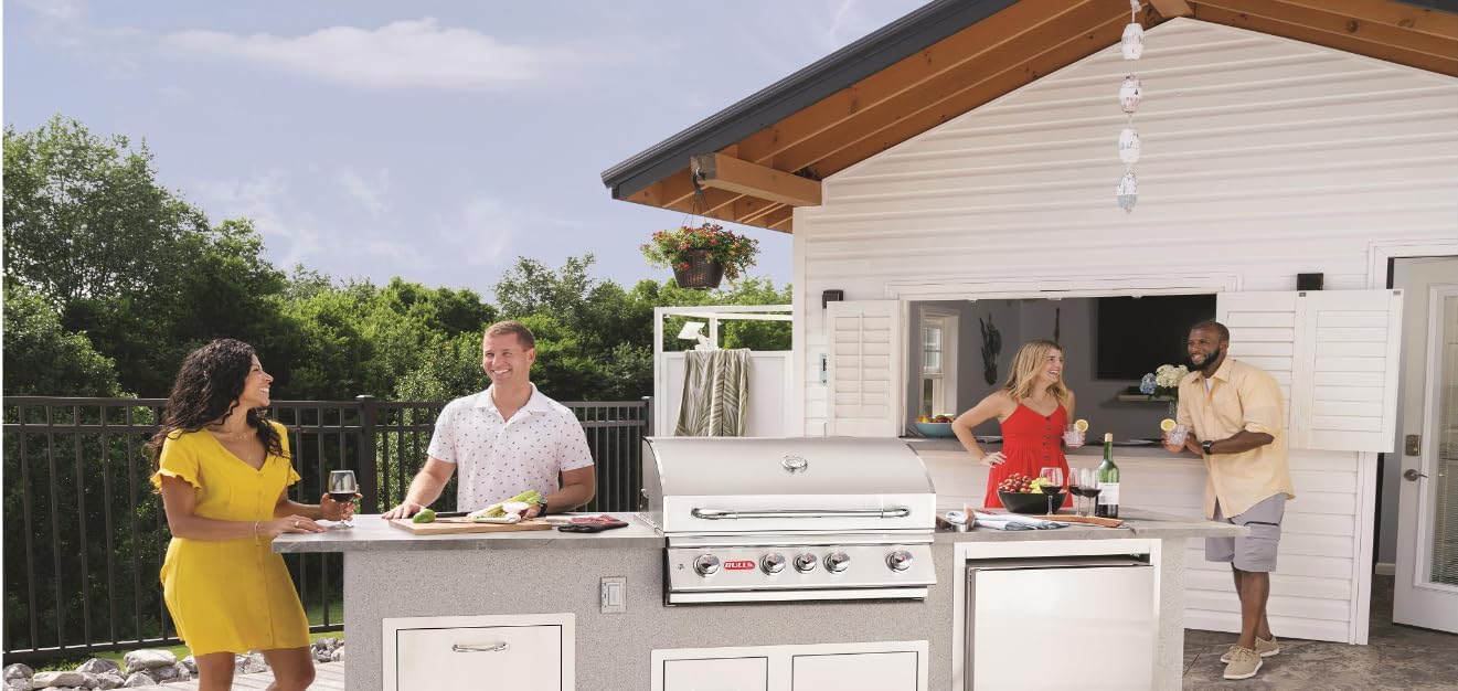 Bullet by Bull Stainless Steel Outdoor Kitchen Set - Built-In Liquid Propane Grill, Perfect for Entertaining -BBQ Kitchen Isl& Bundle - Includes 5 Burner Grill, Double Access Door & Side Burner