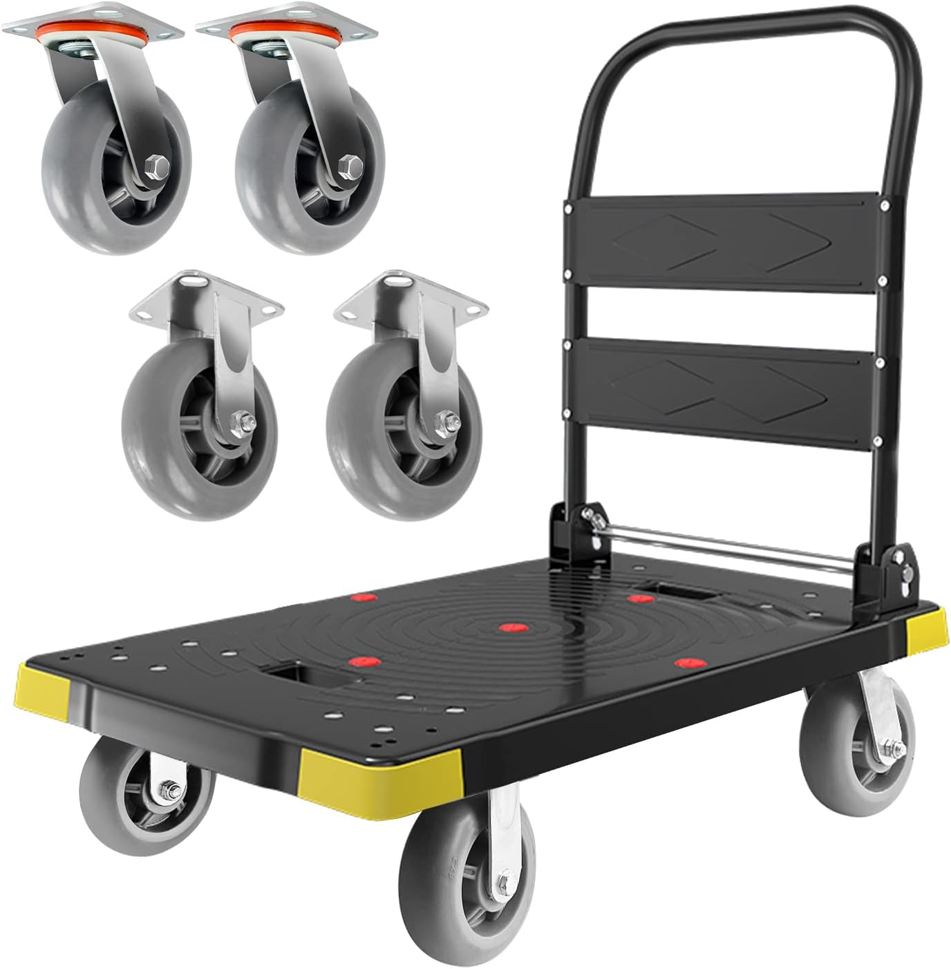 Chinco Star Folding Push Cart Dolly - 1300LBS Heavy Duty Portable Moving Dolly with 360 Swivel 6'' Wheels (35L x24W x40H in)
