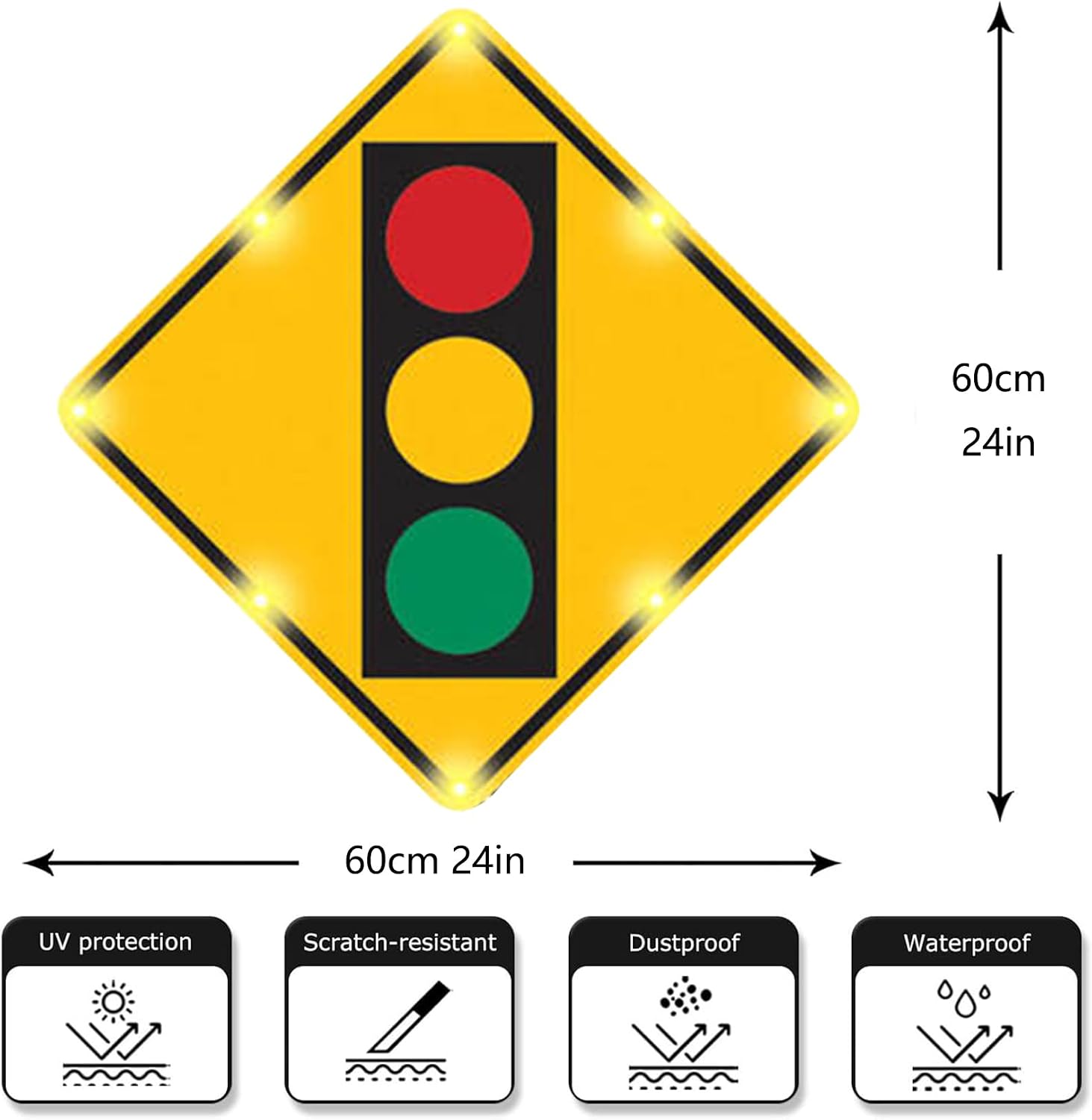 24' Solar Power Traffic Light Ahead Sign, LED Reflective Film Crossing Signals with Accessories, Aluminum Traffic Control Signboards