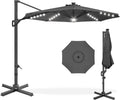 Best Choice Products 10ft Solar LED Cantilever Patio Umbrella, 360-Degree Rotation Hanging Offset Market Outdoor Sun Shade for Backyard, Deck, Poolside w/Lights, Easy Tilt, Cross Base - Gray