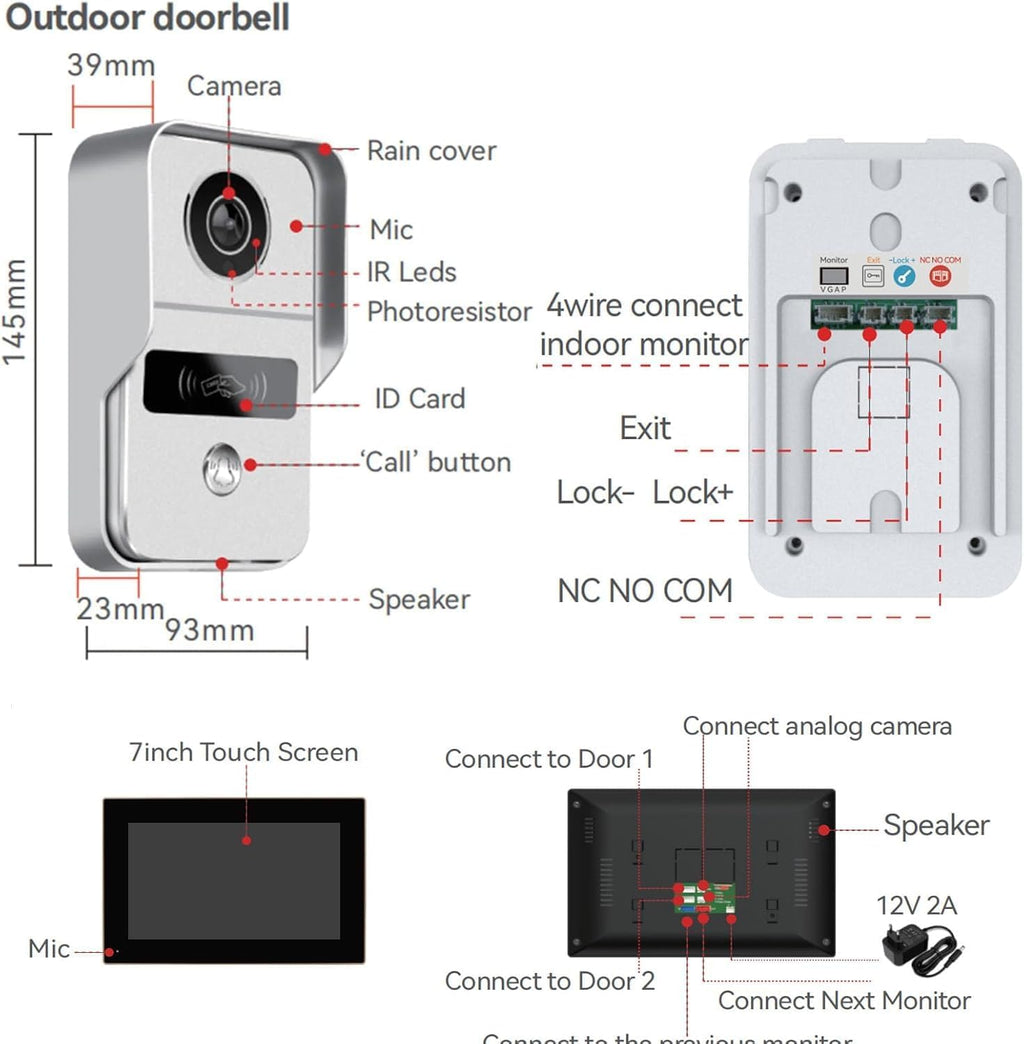 Wireless WiFi Video Doorbell Intercom with 7 inch Touch Monitor System,2 Unit 1080P Video Doorphone Camera,Smart Home Video Intercom Door Phone Kits for Home Villa Apartment
