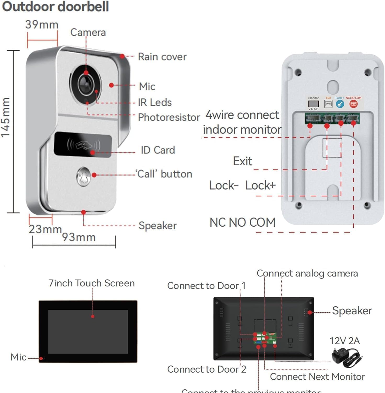 Wireless WiFi Video Doorbell Intercom with 7 inch Touch Monitor System,2 Unit 1080P Video Doorphone Camera,Smart Home Video Intercom Door Phone Kits for Home Villa Apartment