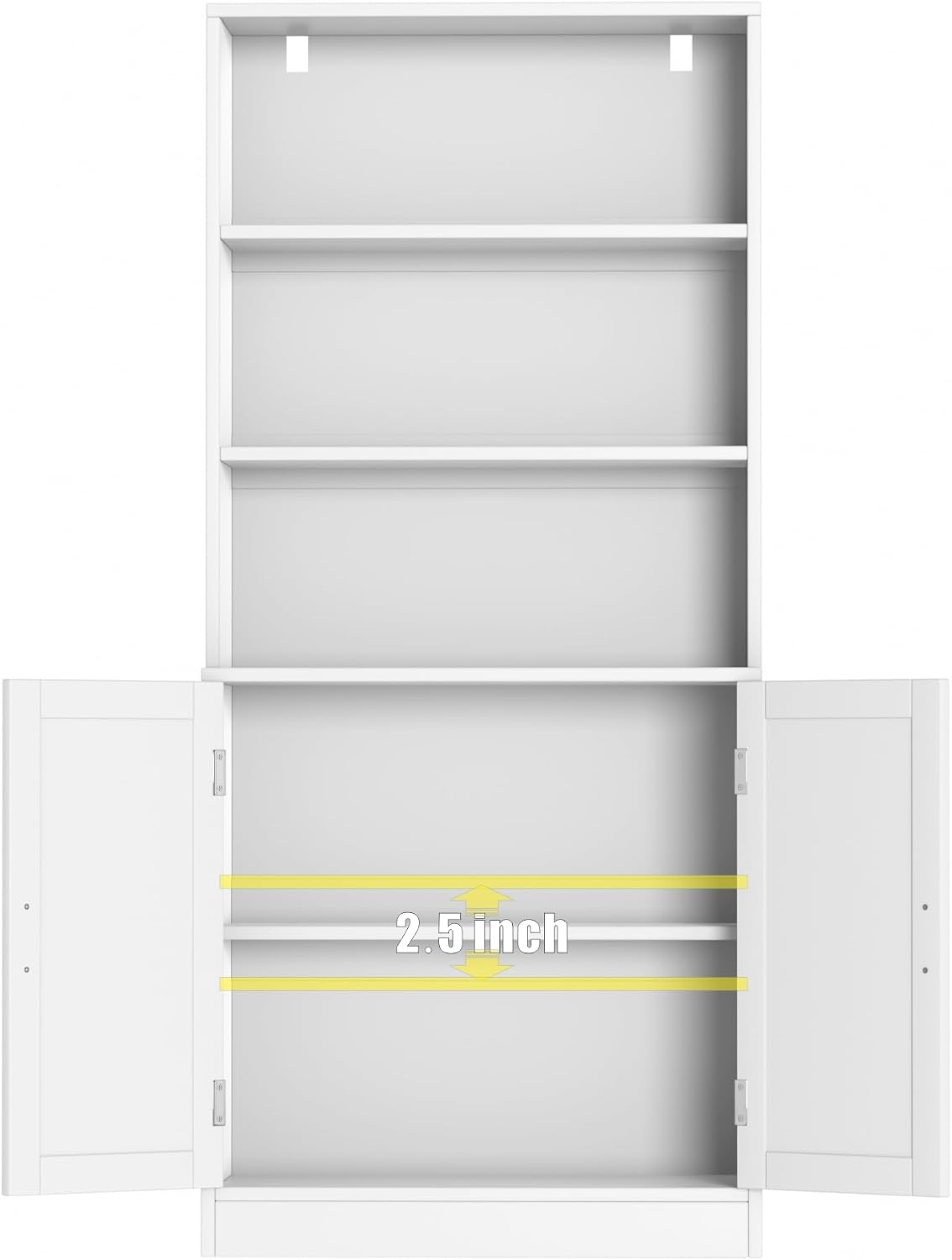 holzart 75' Tall Bookcase with Doors, 5 Tier Large Bookshelf with Cabinet, Standing Wood Display Book Shelf for Living Room, Office, Library with Doors, White