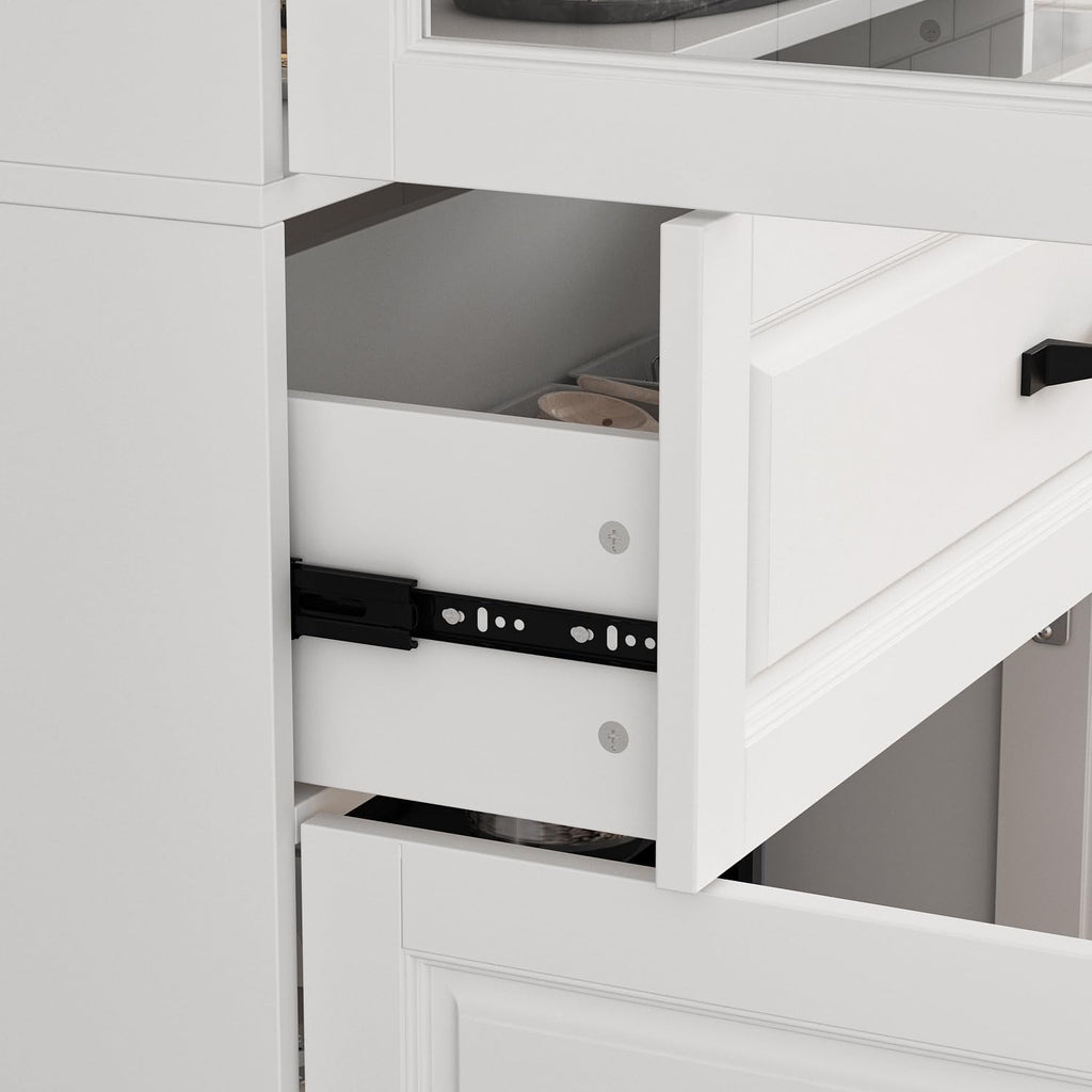 Tall Bookshelf with Glass Doors & Drawers, Large Storage Cabinet Home Office Bookcase with Doors & Shelves, Glass Display Cabinet for Living Room, White (31.5' W x 15.7' D x 78.9' H)