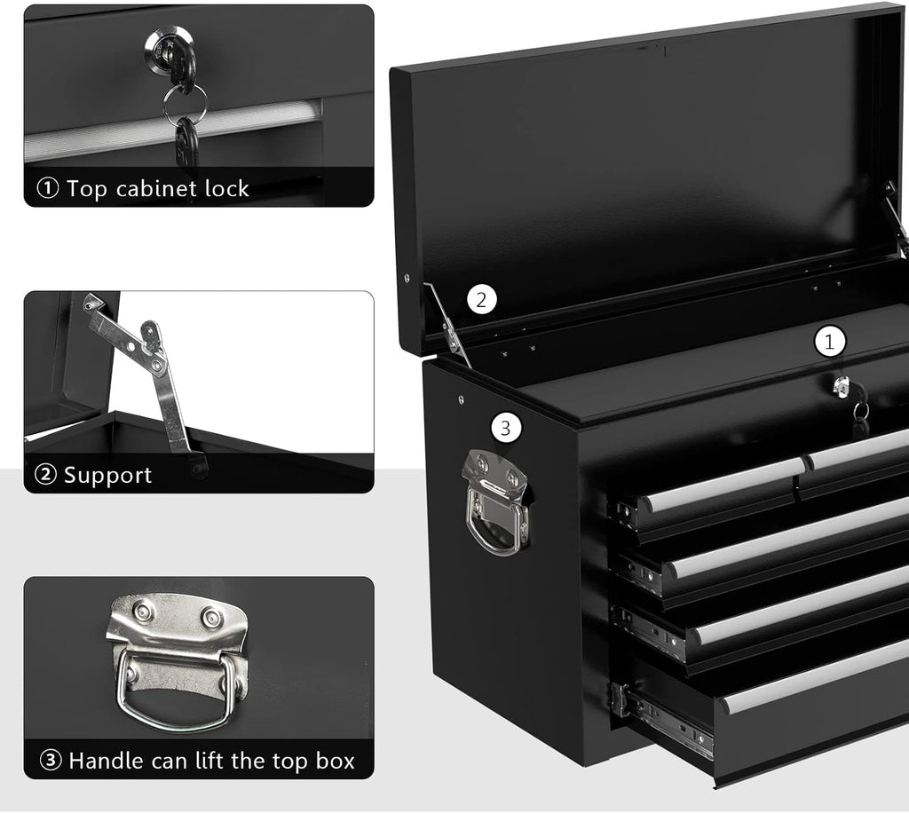 8-Drawer High Capacity Tool Chest with 4 Wheels,Lockable Rolling Tool Box and Tool Storage Cabinet,Removable Portable Set-Top Box Tool Organizer with Drawer for Garage Factory Workshop (Black)