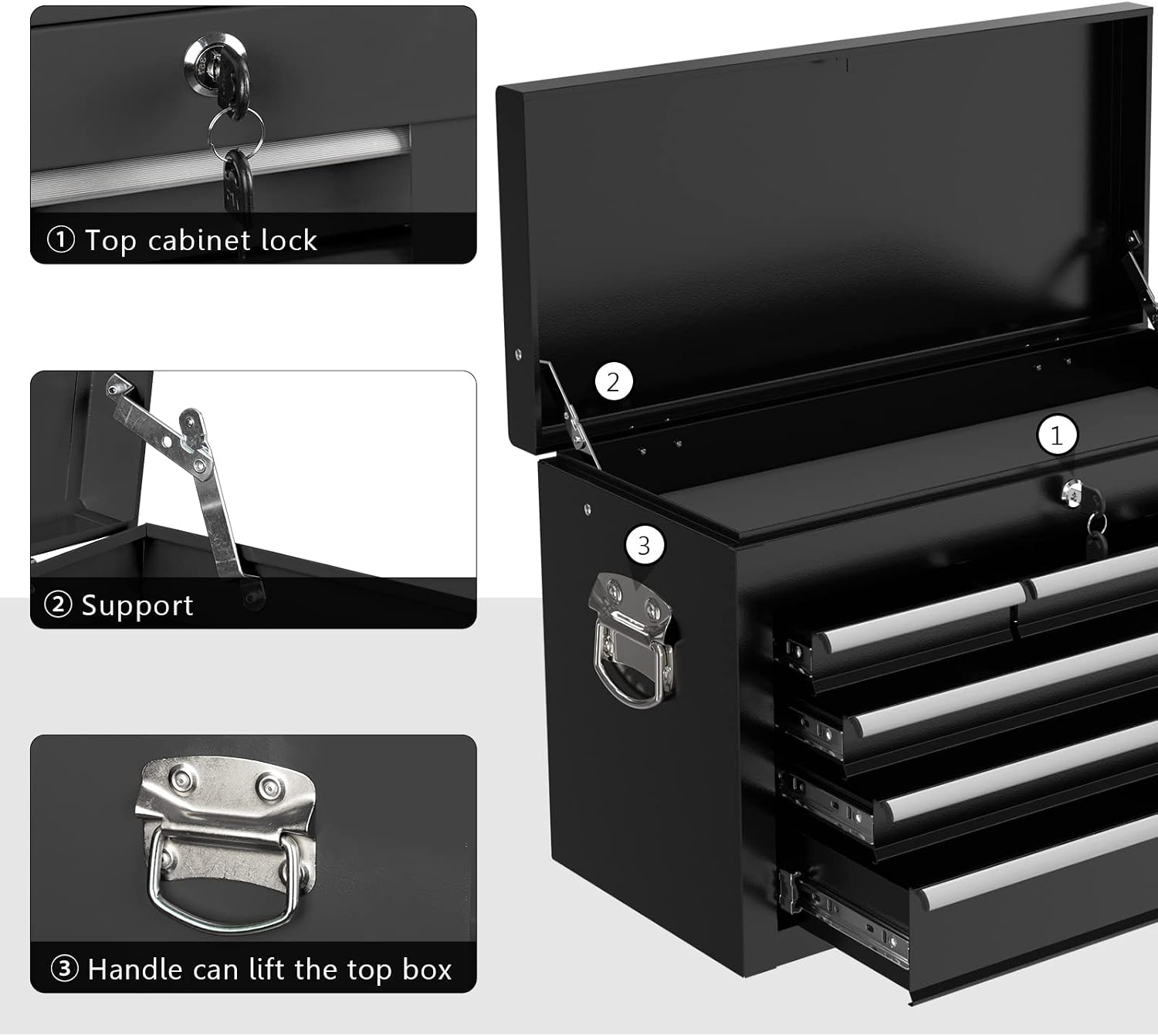 8-Drawer High Capacity Tool Chest with 4 Wheels,Lockable Rolling Tool Box and Tool Storage Cabinet,Removable Portable Set-Top Box Tool Organizer with Drawer for Garage Factory Workshop (Black)