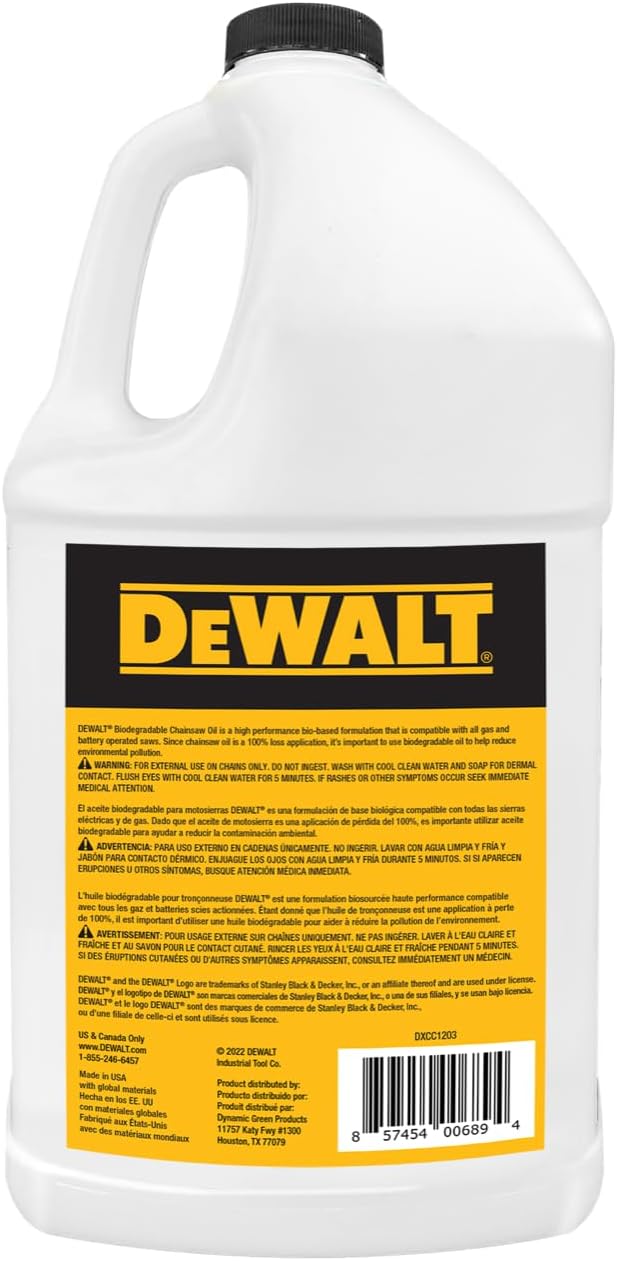 DEWALT – Biodegradable Bar & Chain Oil – Green, Eco-Friendly, Non-Toxic Professional Bar & Chainsaw Lubricant (1 Gallon (Case of 4))