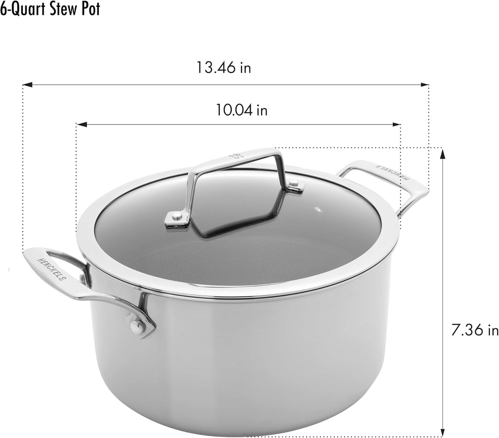 Henckels Paradigm Stainless Steel 10 pc Cookware Set, Tri-Ply Ceramic Nonstick Cookware, Non Toxic Induction Cookware Set, Metal-Utensil & Dishwasher Safe