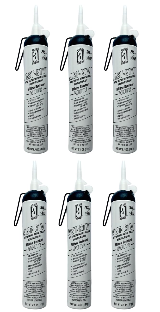 Anti-Seize 27084 AST-RTV™ 100% Silicone Adhesive/Sealant/Instant Gasket – White – 6.75 oz Pressurized Can (6-Pack) | High-Performance for Mechanical, HVAC, Electrical & Construction Use