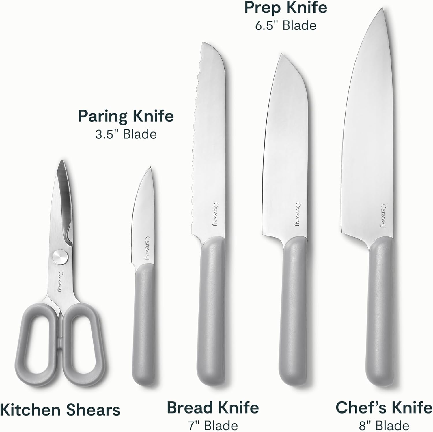 Caraway Kitchen Knife Set & Wooden Utensil Set - Made With Premium German Steel Blades & FSC-Certified Birch Wood - Non-Toxic Materials - Gray