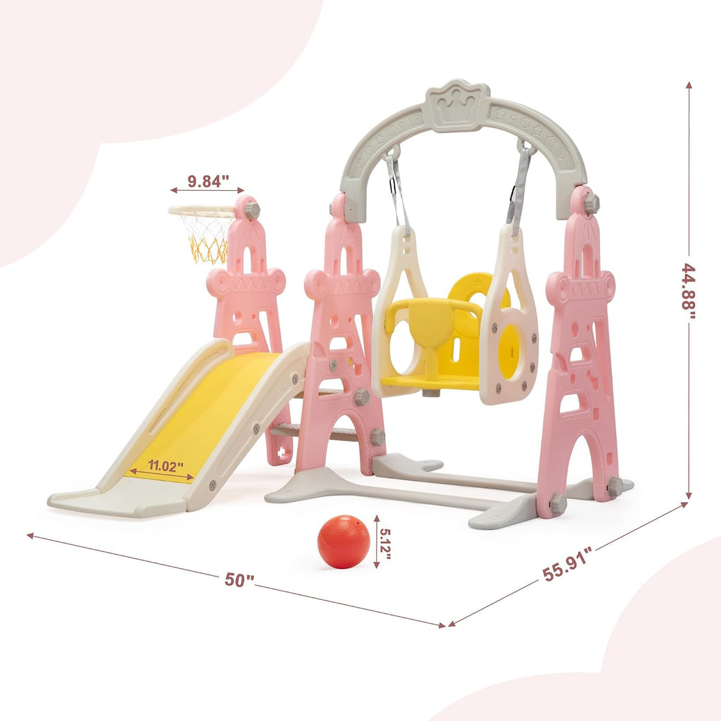 3-in-1 Kids Slide for Toddlers Slide and Swing Set,Indoor Playground for Children,Freestanding Outdoor Slides with Basketball Hoop,Outside Climber Playhouses,Baby Climbing Toys