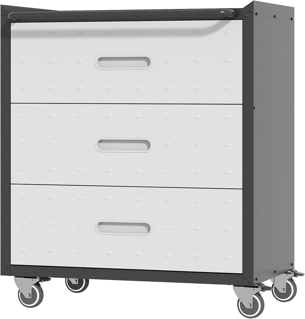 Metal Garage Storage Cabinet with Wheels, Rolling Tool Cabinet with 3 Drawers, Heavy Duty Mobile Steel Cabinet for Garage Warehouse Workshop, Assembly Required
