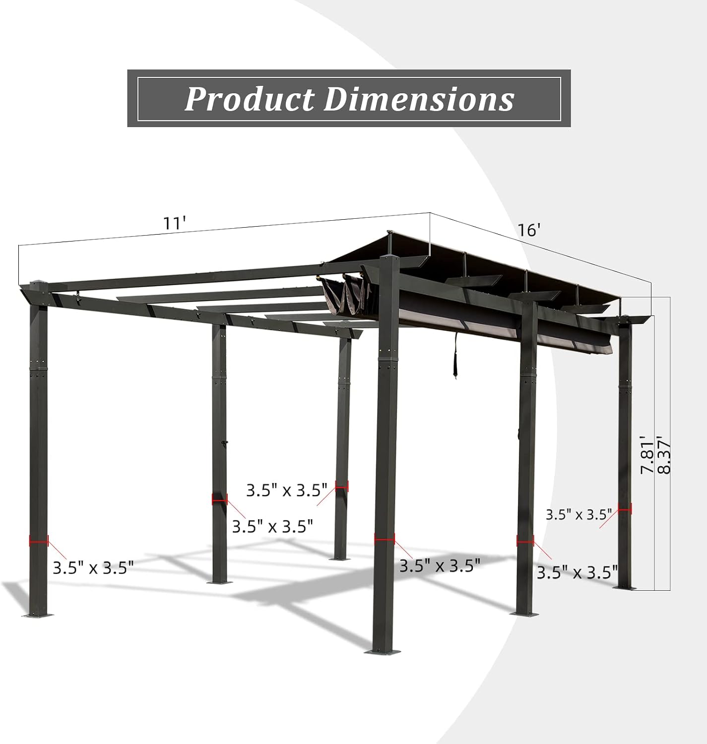 Domi 11x16FT Outdoor Pergola Canopy with Retractable Sun Shade, Weather-Resistant Aluminum Frame for Patio, Backyard, Deck, Garden, BBQ, and Gatherings