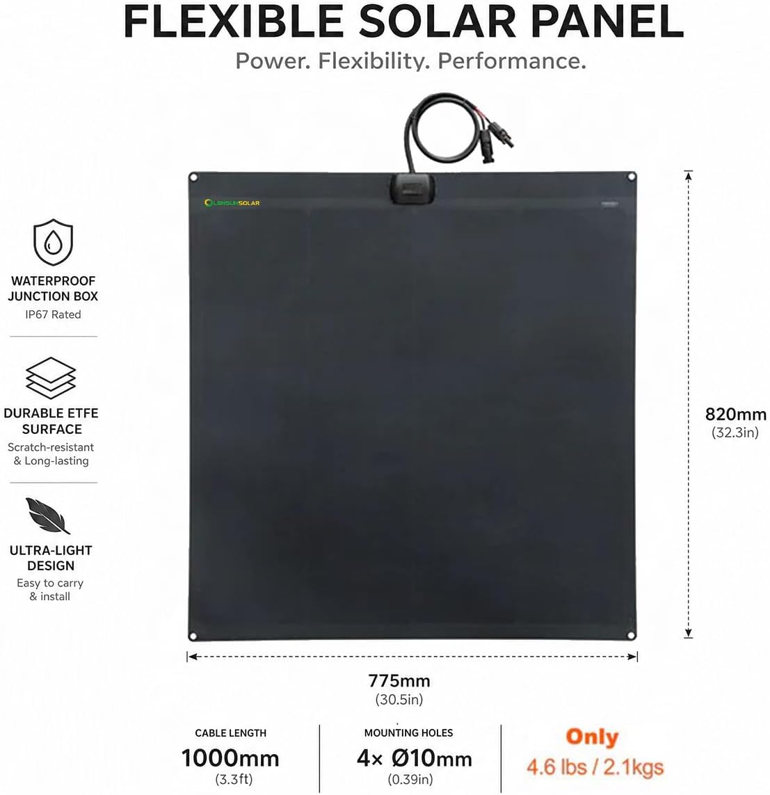LensunSolar Flexible Solar Panel 120W 12V ETFE,32.3in x 30.5in Semi-Flexible Bendable Mono Solar Panel High Efficiency 120 Watt for RV Van Roof TopCamping Home Boat Marin