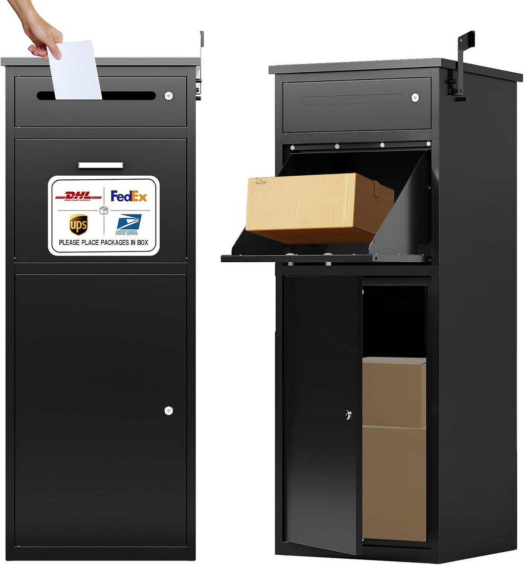 KAER Package Delivery Boxes for Outside Cold-Rolled Steel Delivery Box for Packages & Mails, Anti-Theft Lockable Large Parcel Drop Box for Outdoor, Porch, Curbside,44.5'x17'x15.75'