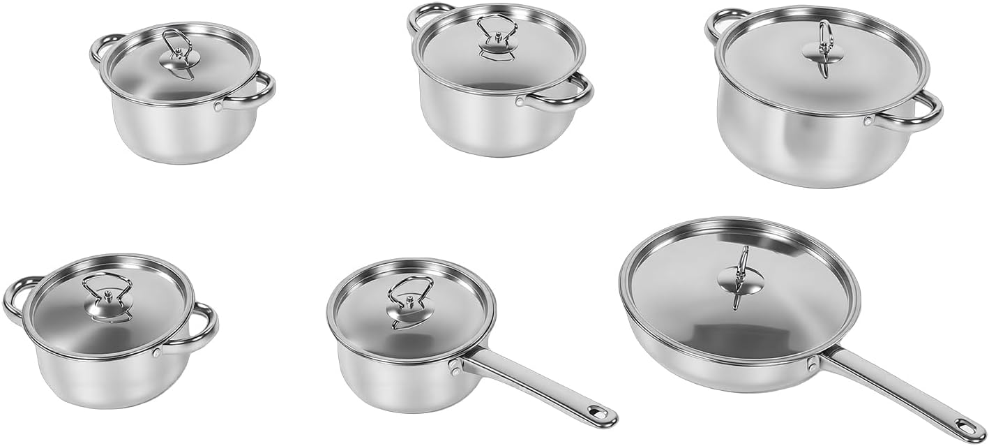 Stainless Steel Cookware Set, Pot and Pan Set with Lid and Riveted Handle for Induction Cooker, Kitchen Cooking Utensil for Home