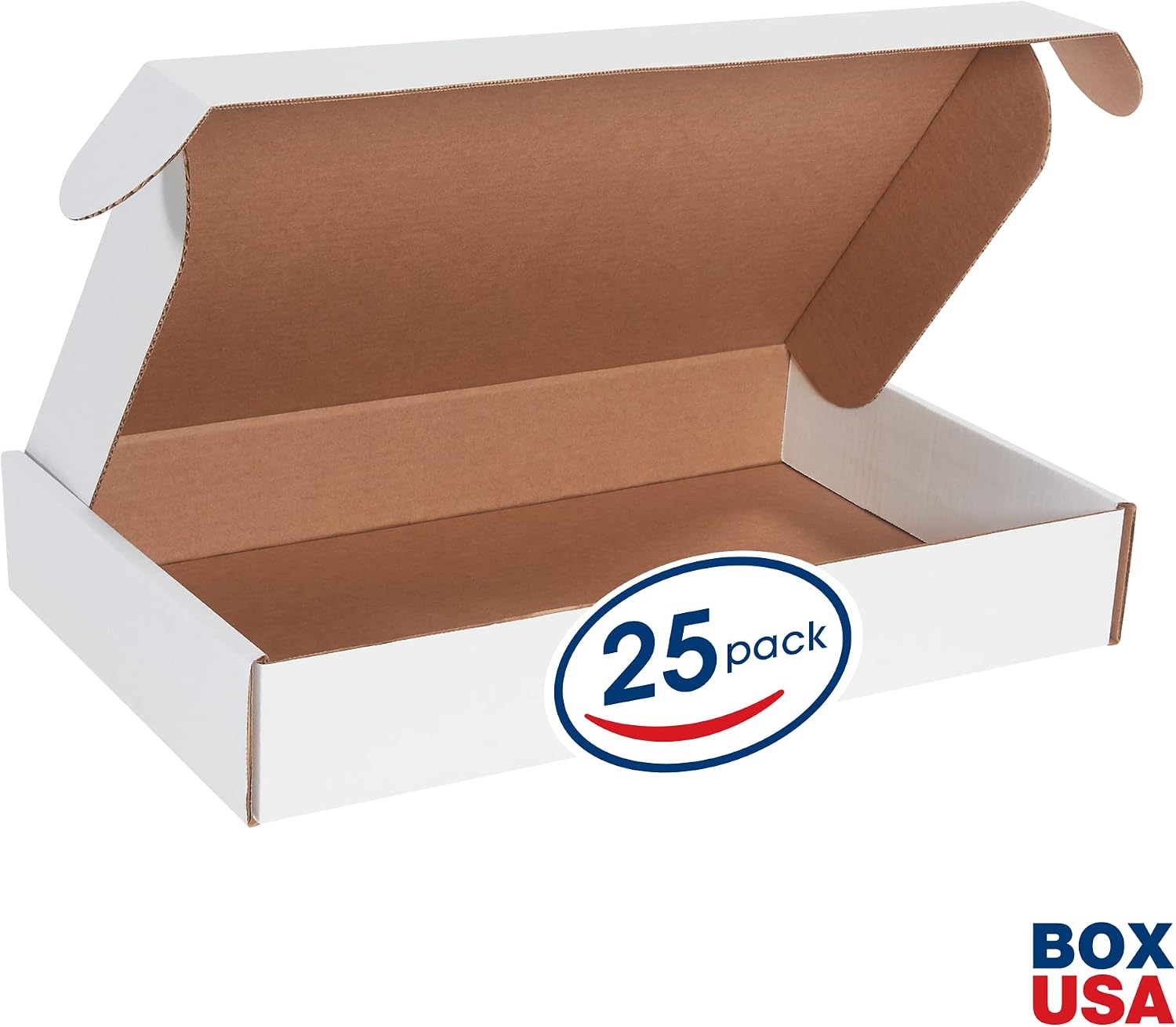Box USA 19' Deluxe Shipping Boxes 19'L x 12'W x 3'H, 25-Pack - White Box Mailers for Packaging, Storage, Gifts or Bulk Business Orders