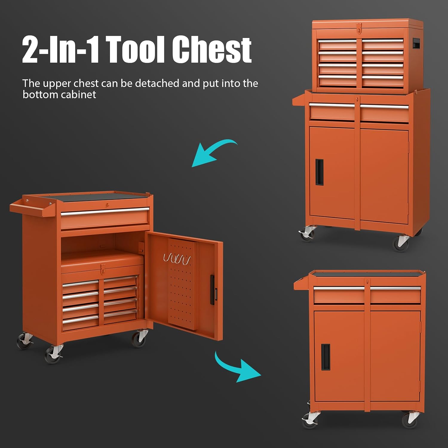 Rolling Tool Chest, 5-Drawer Tool Storage Cabinet with Wheels, Adjustable Shelf & Anti-Slip Liner, Tool Box Organizer for Garage, Warehouse & Workshop (Orange)