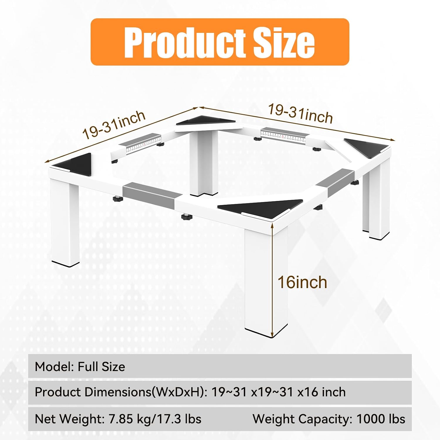 Heavy-Duty All Steel Universal Laundry Pedestal 16' Height , Full size Washing Machine Stand Adjustable Dryer Stand , Suitable for all Washer and Dryer Pedestal（White）