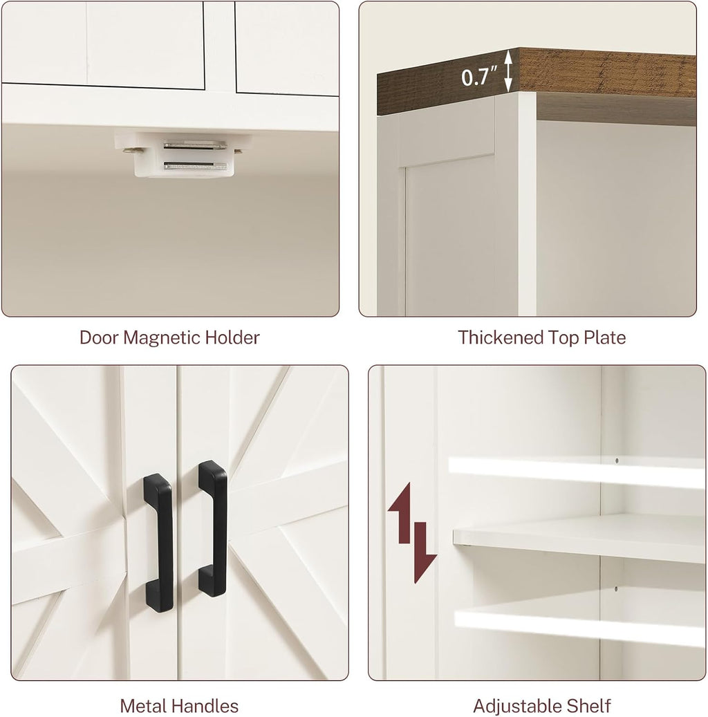 TEENFON Storage Cabinet with Doors & 2 Drawers, Kitchen Cabinet with Adjustable Shelf, Pantry Cabinets, Bathroom Cabinets, for Living Room, Entryway, Home Office, White