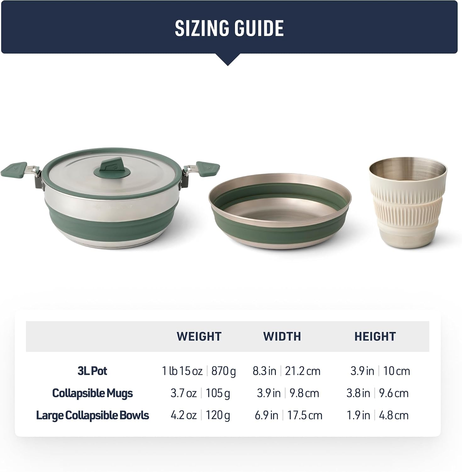 Sea to Summit Detour Stainless Steel One Pot Cook Set for Two (3 Liter Pot, 2 Large Bowls, 2 Mugs)
