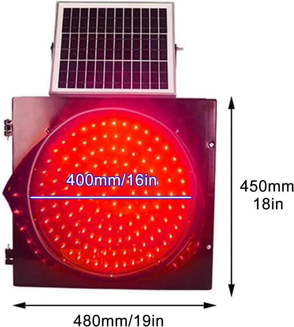 Solar Traffic Signals Signs Lights, Red/Yellow Flashing Light, LED Warning Light with Solar Panel, Outdoor Waterproof Road Safety Emergency Lamp, for Intersections, Curves, Bridges(Red,400mm/16in)