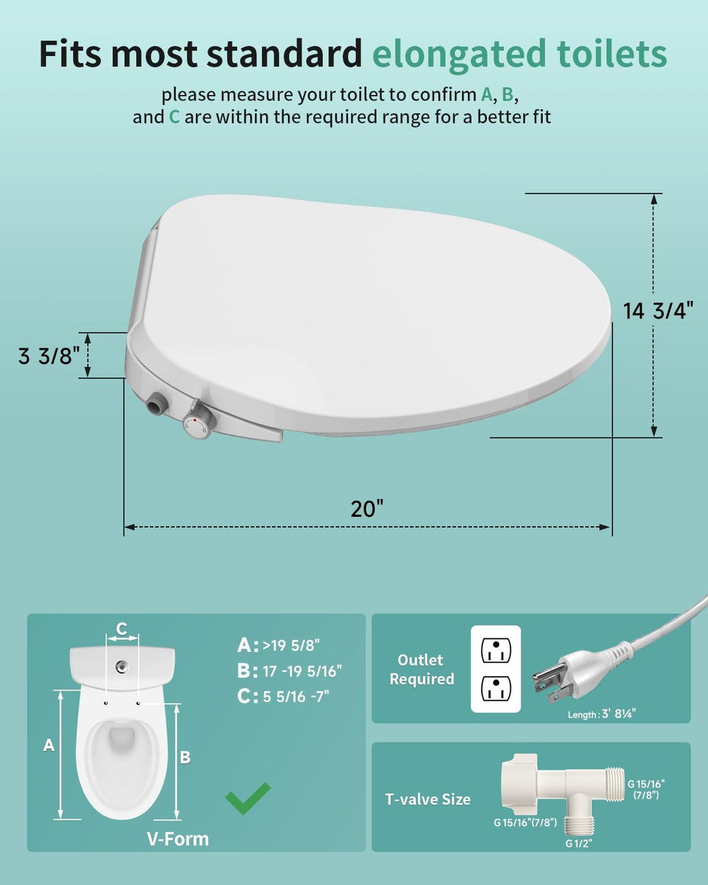 SR SUN RISE Electric Bidet Toilet Seat Elongated - Dual Nozzles for Female & Hip, Comfort Heated Seat & Air Dryer, 6 Wash Modes, Remote & Knob Control, Silent Close Lid, Nightlight, Ultra-Slim