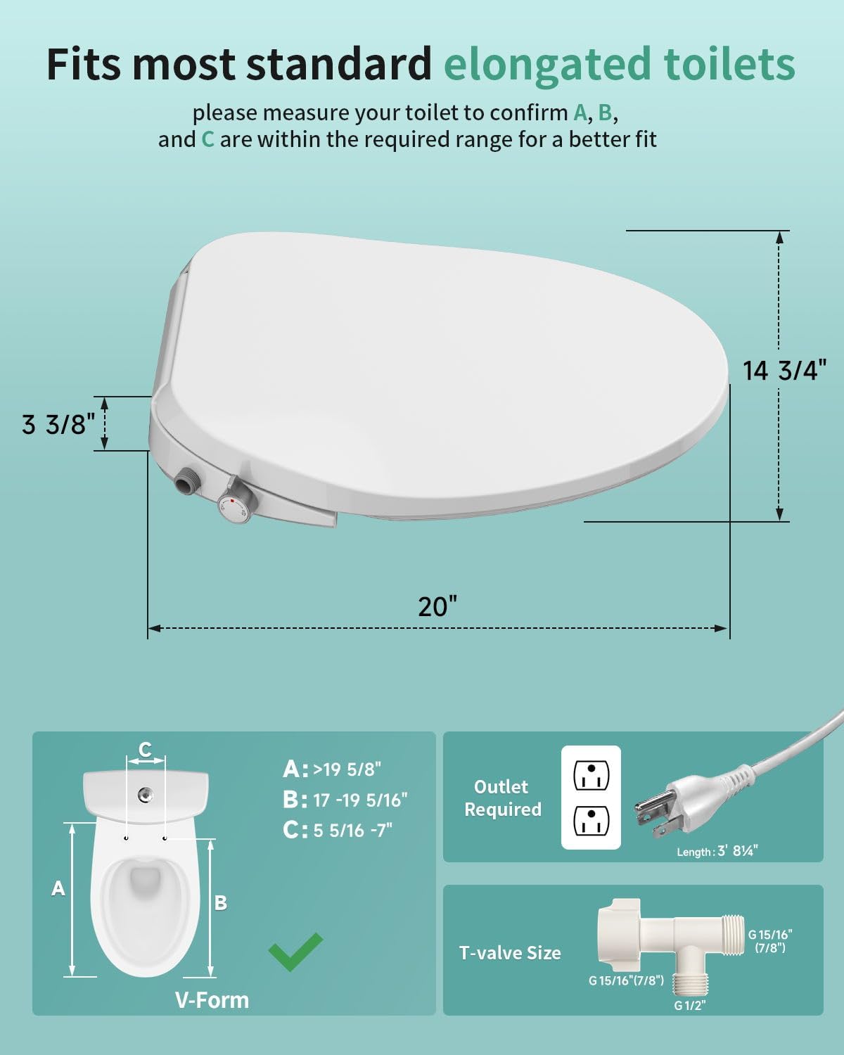 SR SUN RISE Electric Bidet Toilet Seat Elongated - Dual Nozzles for Female & Hip, Comfort Heated Seat & Air Dryer, 6 Wash Modes, Remote & Knob Control, Silent Close Lid, Nightlight, Ultra-Slim