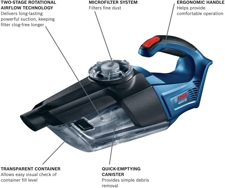 Bosch GAS18V-02N 18V Handheld Vacuum Cleaner, Battery Not Included