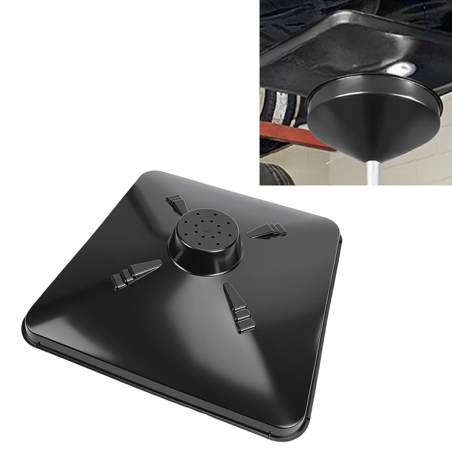 Black Transmission Pan for Use with Lift Oil Drains, Large Fluid Catch Square Drain Pan Fits Many Different Funnels, Easy to Clean for Automotive Repairs and Oil Changes