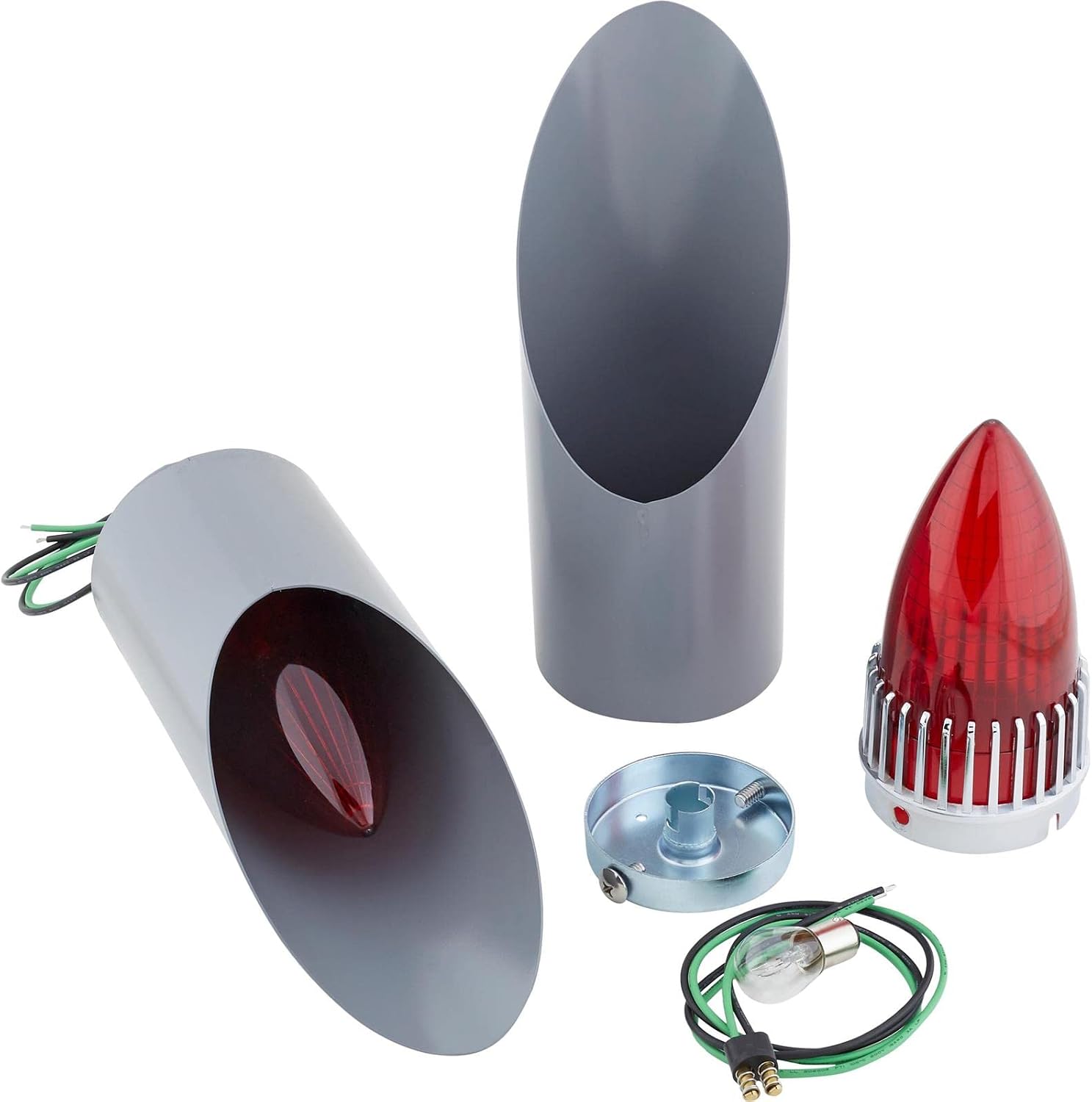 Speedway Motors 1959 Cadillac Tail Light & Stop Light Kit with Chrome Bases, Red Lenses, 1157 Bulbs and Weld-In Frenching Buckets, 12V Custom Hot Rod Lighting Pair