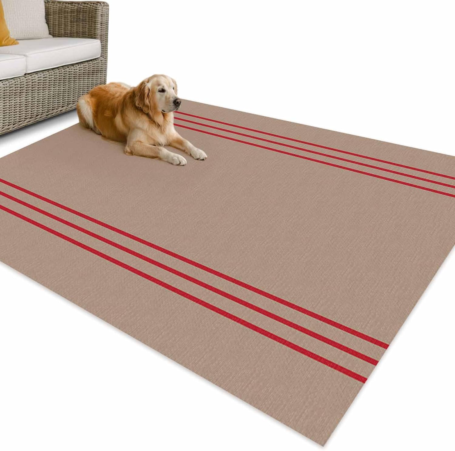 Outdoor Rug 4x6ft Vintage Red Line Stripes Patio Area Rugs Waterproof Easy Cleaning Non Shedding Thick Mats Brown Carpet for Indoor Outdoor Porch Deck Backyard Balcony