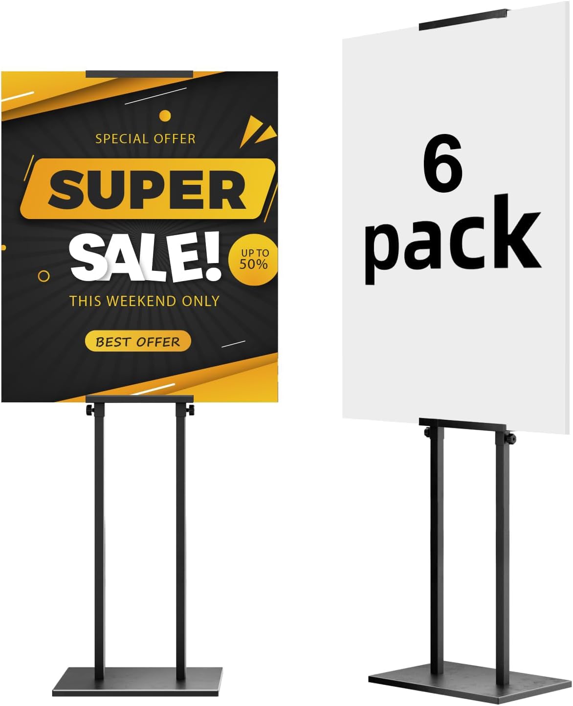 WHAUU 6Pack Sign Holder Display Stand,Heavy Duty Adjustable Pedestal Sign Stand Up to 75 inch,Double-Sided for Board & Foam,Sign Stand with Base,Fit Wedding,Restaurant,Business(Poster not Included)