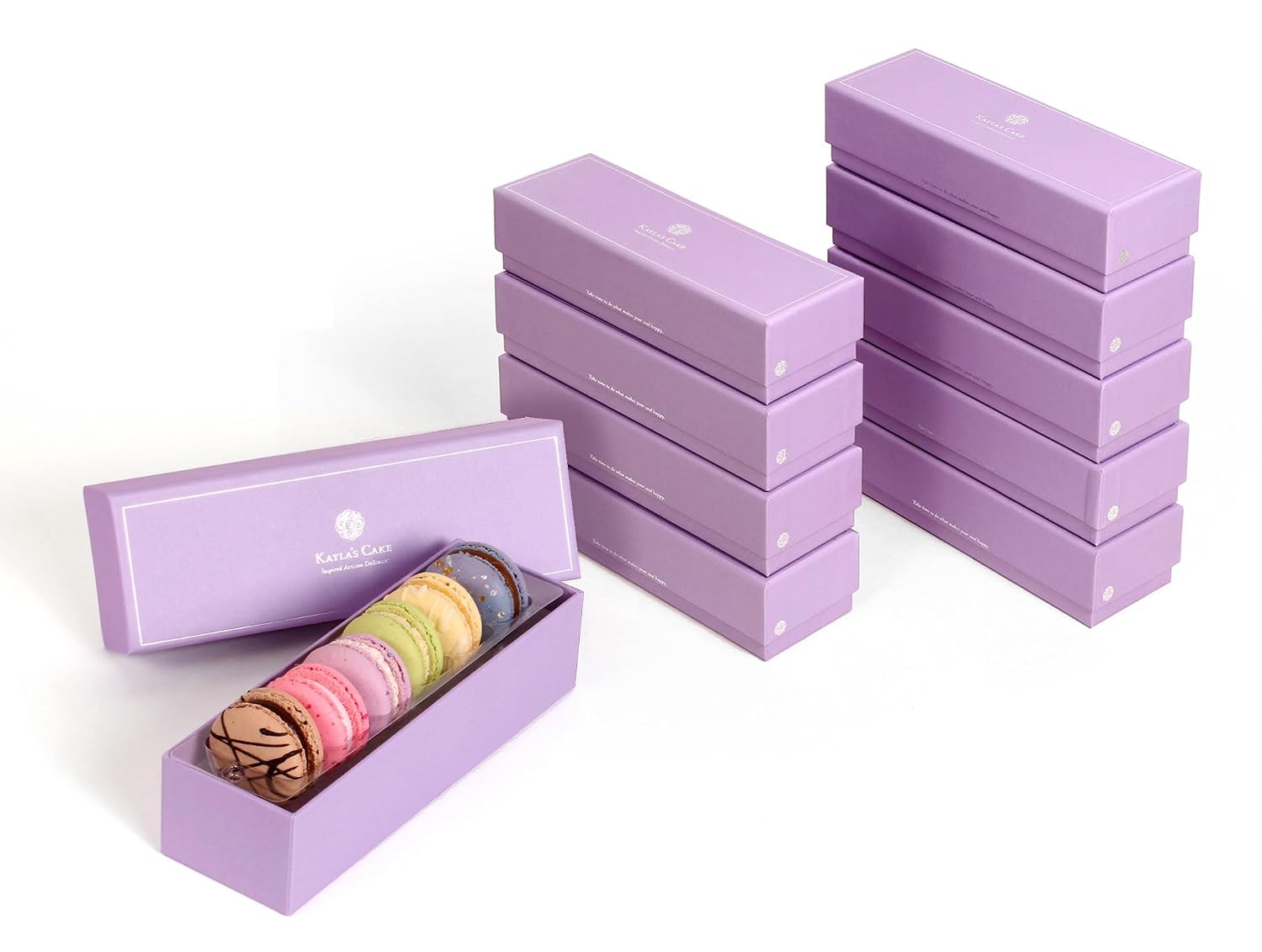 Kayla's Cake Premium French Macarons Cookies Gift Baskets Gourmet Chocolate Box Food Desserts Birthday Snack Care Packages Holiday Thank You Signature Box of 6 Bundle (Pack of 10)