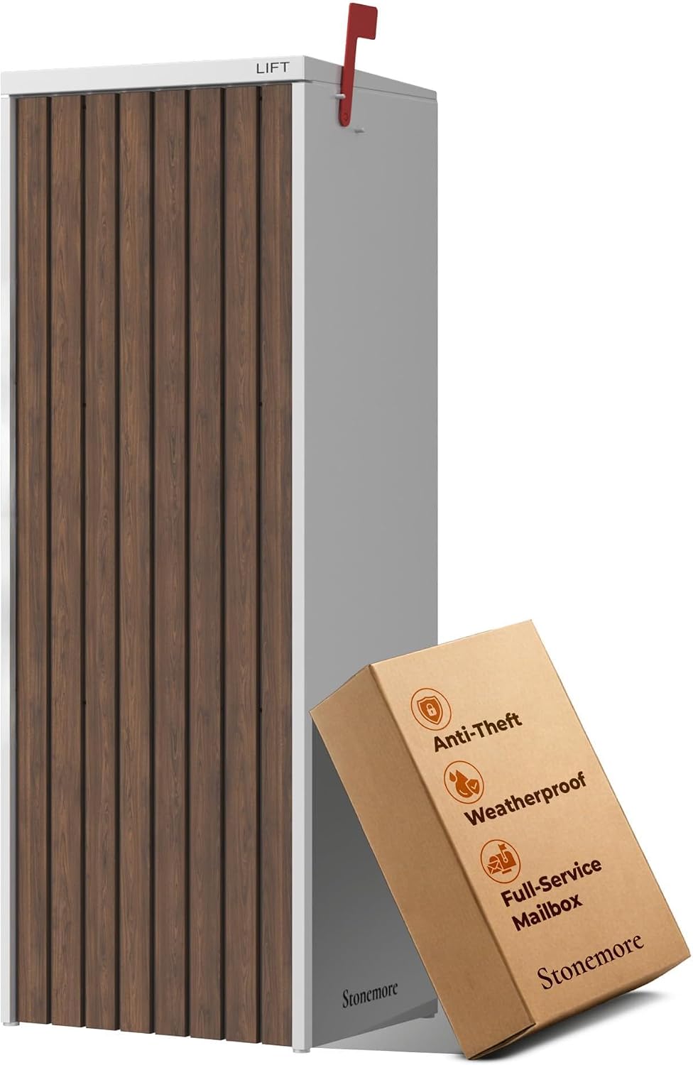 Aspen USPS Compatible Mailbox, Snow White/Oak Package Mailbox, Anti-Theft Locking Parcel Drop Box for Porch, Large Mailbox for Packages, Weather-Sealed Powder Coated Steel