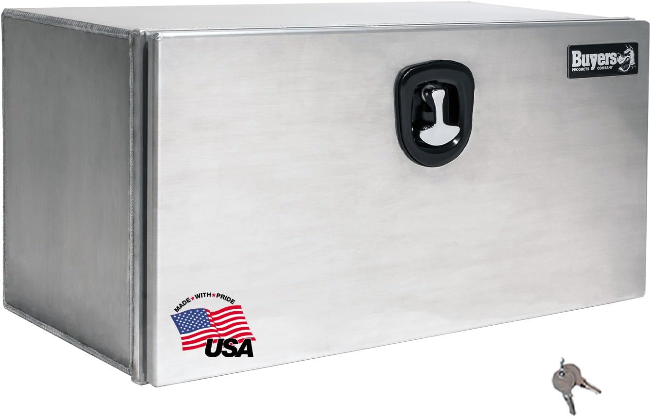 Buyers Products 1706400 Underbody Truck Box, Smooth Aluminum, 18x 18x 24 Inches, Made in the USA, Lockable T-Latch, Heavy Duty Truck Tool Box, Silver