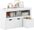 HONEY JOY Kids Toy Storage Organizer, Children Daycare Shelf, 3 Wooden Toy Box w/Wheels, Toddler Classroom Display Cabinet for Playroom, Nursery, Kindergarten (White)