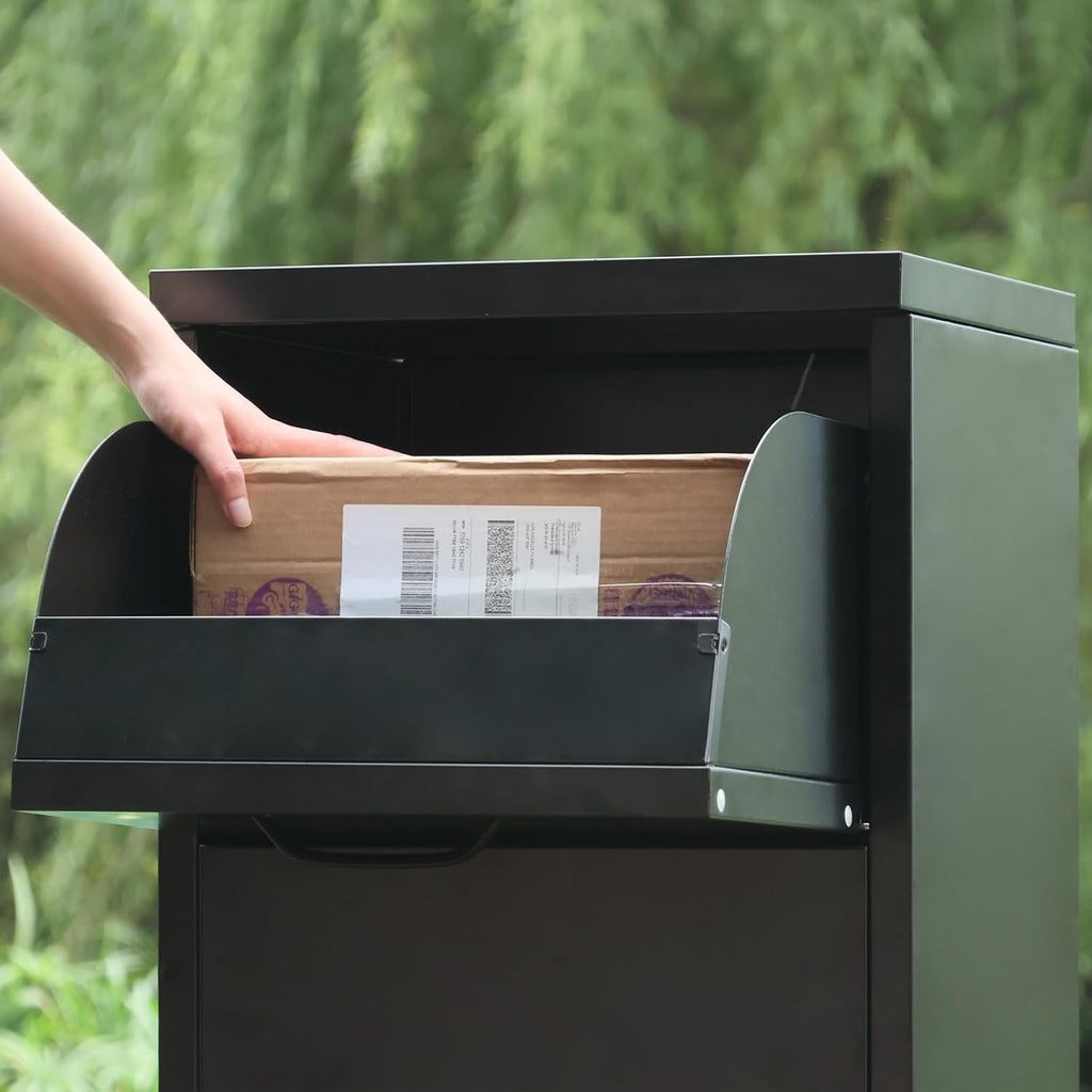 ALBAD Package Delivery Boxes with Lockable Secure Compartment, Anti-theft Baffle Parcel Drop Box, and Waterproof Design for Porch and Curbside Delivery (BLACK)