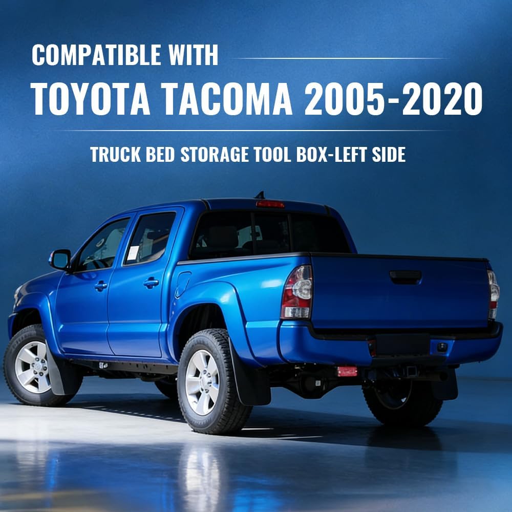 PIT66 Lockable Truck Bed Toolbox Compatible With Toyota Tacoma 2005-2021 Left Driver Side Truck Bed Storage Box Tool Box Drawer