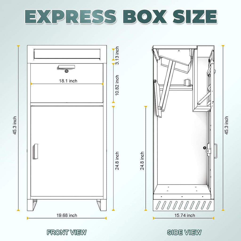 Package Delivery Boxes & Mailbox for Outside, No Assembly Required Large Parcel Drop Box with Keys, Steel Mailbox with Waterproof Anti-Theft Function, Not Easy Deformed for Home, Porch, Business