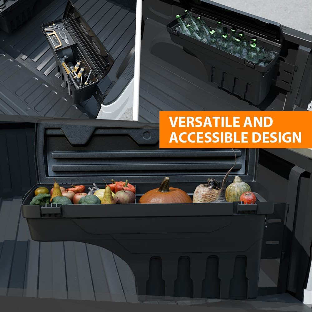 G-PLUS Truck Bed Storage Box Tool Box Right Passenger Side Compatible with Toyota Tundra 2007 2008 2009 2020 Black Rear Tool Box