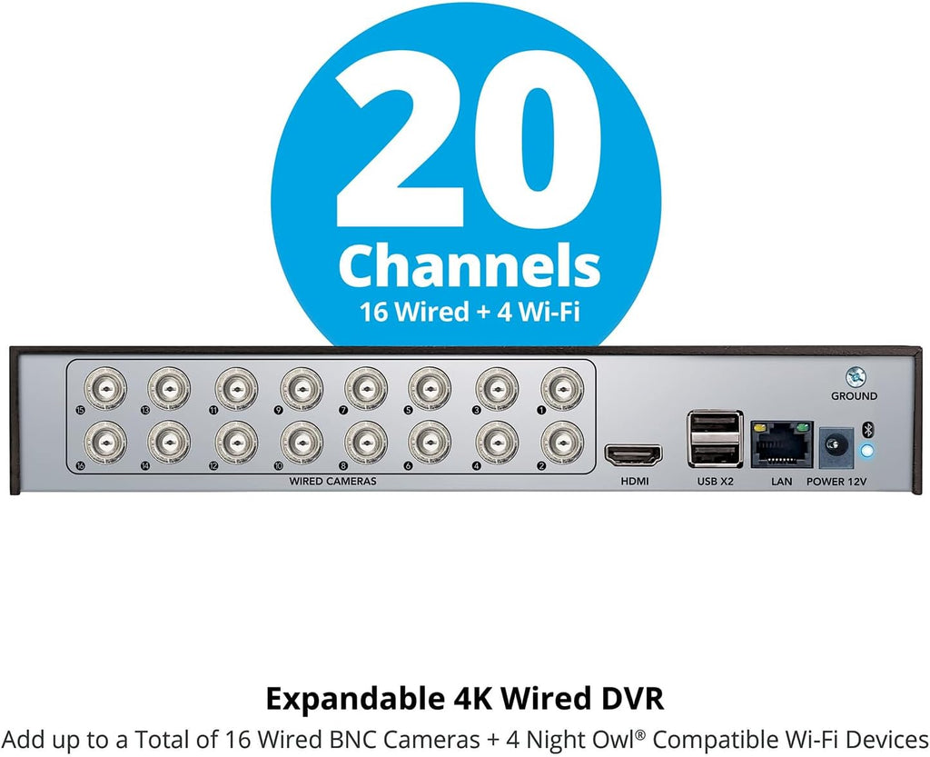 Night Owl 2-Way Audio 20 Channel 4K Video Home Security DVR with 2TB Hard Drive (Add up to 20 Total Cameras) (2 TB)