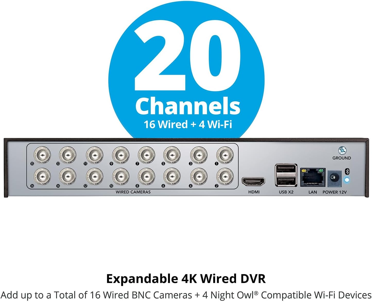 Night Owl 2-Way Audio 20 Channel 4K Video Home Security DVR with 2TB Hard Drive (Add up to 20 Total Cameras) (2 TB)