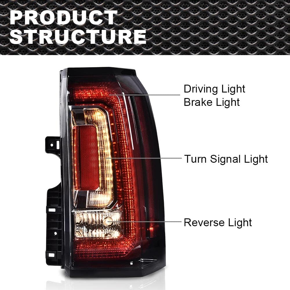 CNNELL LED Tail Light Assembly Compatible with GMC Yukon 2015-2020 | Rear Lamps Fit GMC Yukon/Yukon XL 2015-2020 Driver&Passenger Side Pair, 84536243, GM2801268, 84536242, GM2800268